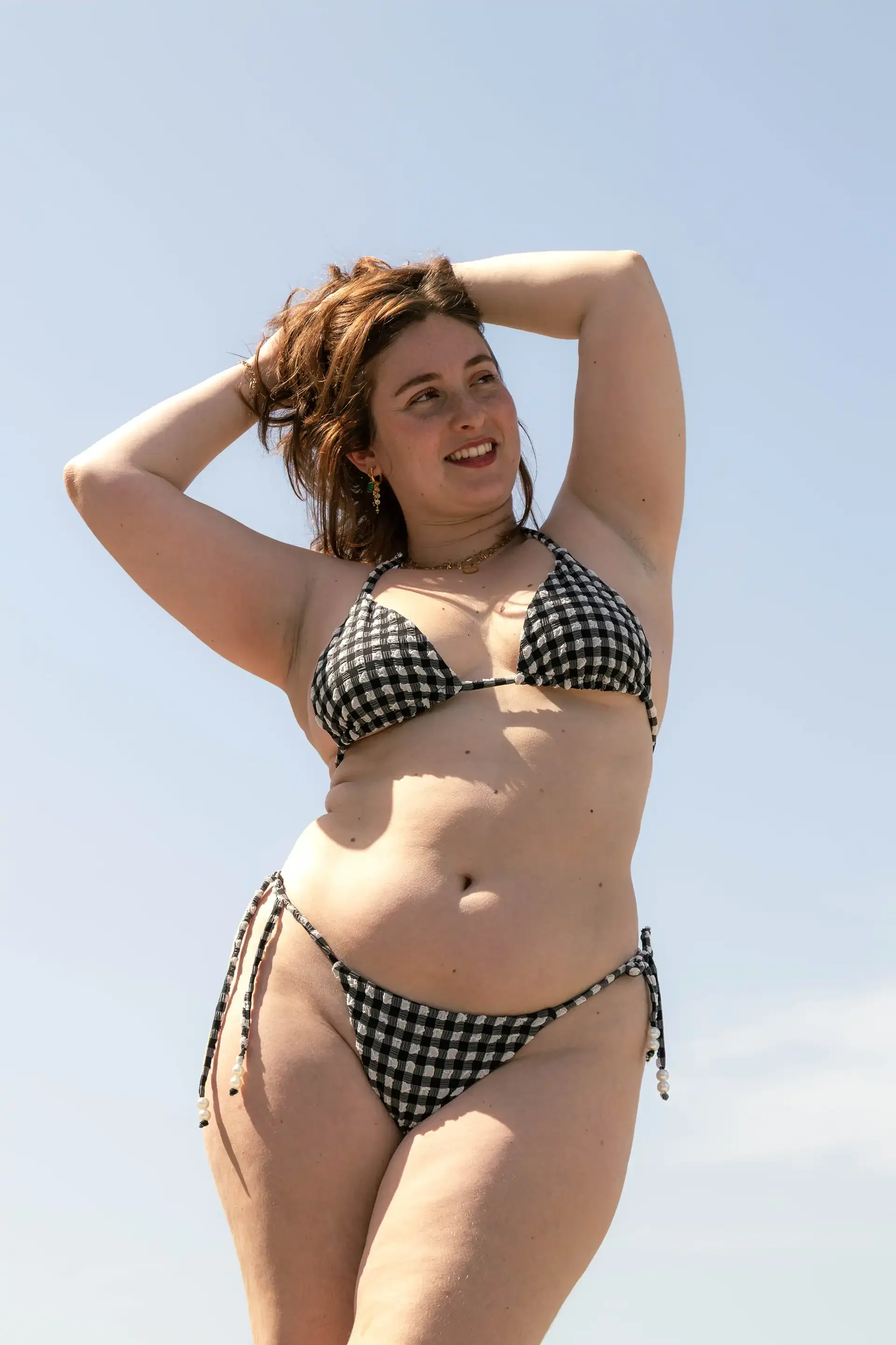 Maillot de bain Bichoco vichy noir & blanc à perles nacrées - fait main français | atelier culotté