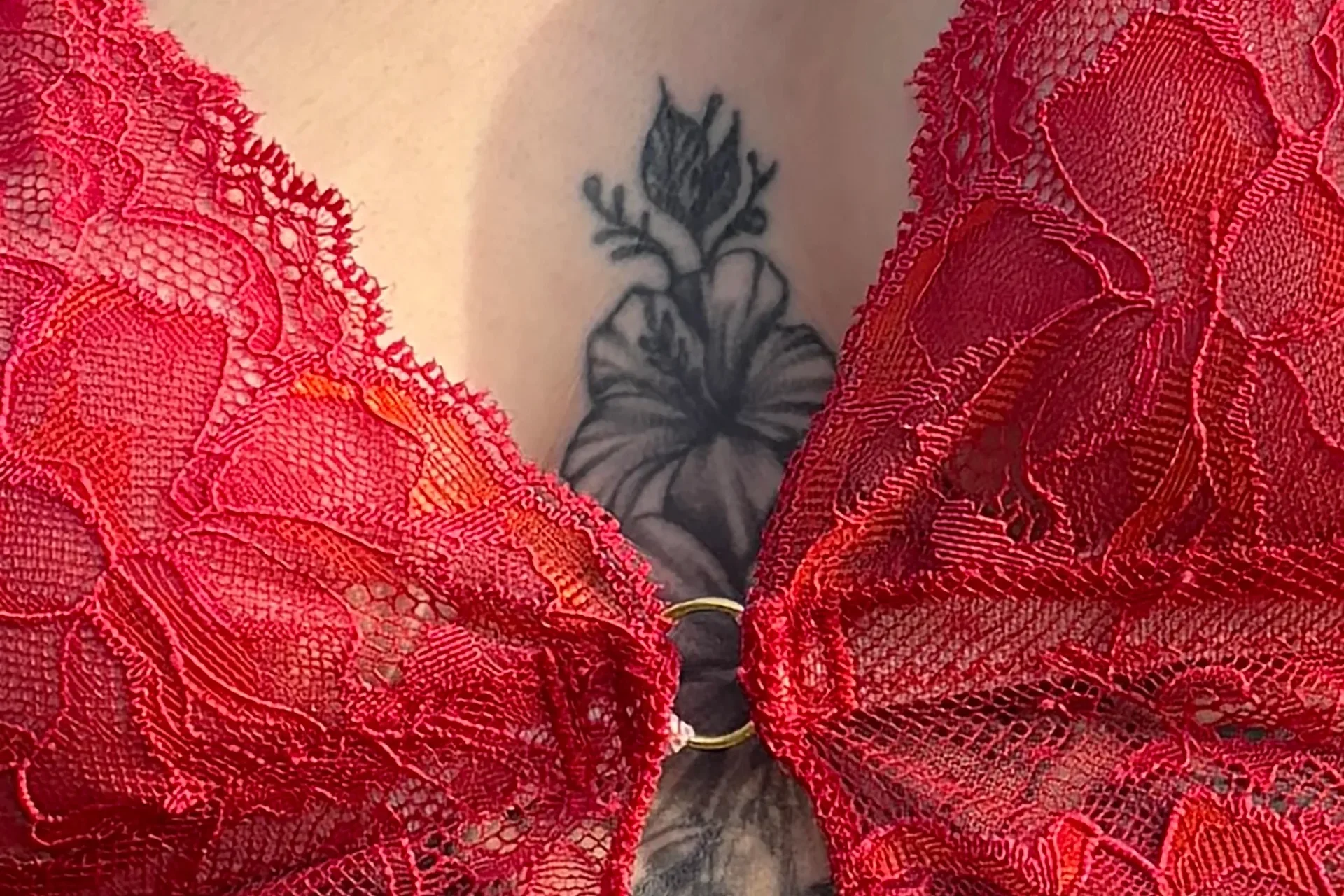 Gros plan sur une brassière en dentelle rouge